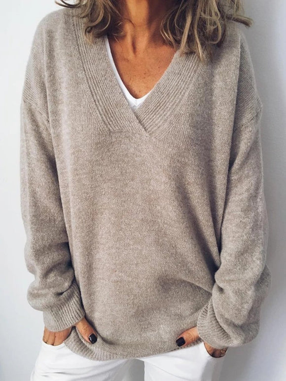 Cotton-Blend Long Sleeve V Neck Shirts & Tops