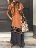 Leopard-print Short-sleeve Printed V-neck Dress