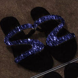 Women Shiny Slippers Embellished Toe Post Shoes