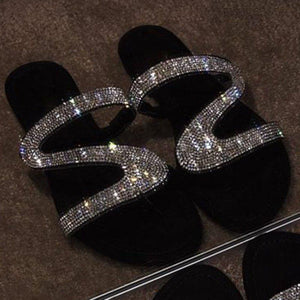 Women Shiny Slippers Embellished Toe Post Shoes