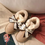 Women Warm Bowknot Suede Ankle Snow Boots Flat Heel Shoes