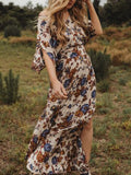 Bohemian Floral Cropped Sleeve Dress