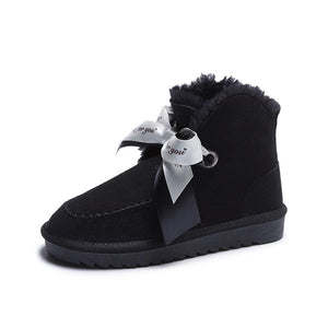 Women Warm Fur Lined Suede Ankle Snow Boots Flat Heel Shoes