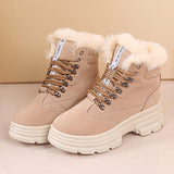 Warm Fur Lined Lace-Up Snow Boots Platform Women's Shoes