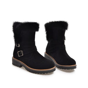 Women Flocking Flat Heel Fur Lined Boots Buckle Shoes