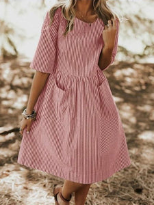 Round Neck Striped Loose Casual Dress