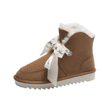 Women Warm Fur Lined Suede Ankle Snow Boots Flat Heel Shoes