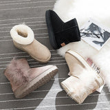 Women Warm Fur Lined Ankle Snow Boots Flat Heel Shoes