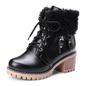 Women's Warm Fur Lace-Up Ankle Boot Winter Shoes