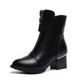 Women Chic Leather Zipper Ankle Boots Chunky Heel Shoes