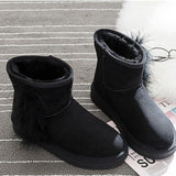 Women Warm Fur Lined Ankle Snow Boots Flat Heel Shoes