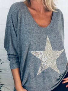 Star Long Sleeve Round Neck Shirts & Tops