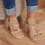 Women Hollow Out Stretchy Ankle Strap Chunky Heel Shoes