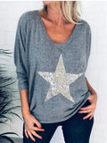 Star Long Sleeve Round Neck Shirts & Tops