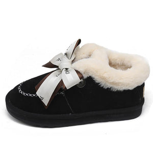 Women Warm Bowknot Suede Ankle Snow Boots Flat Heel Shoes