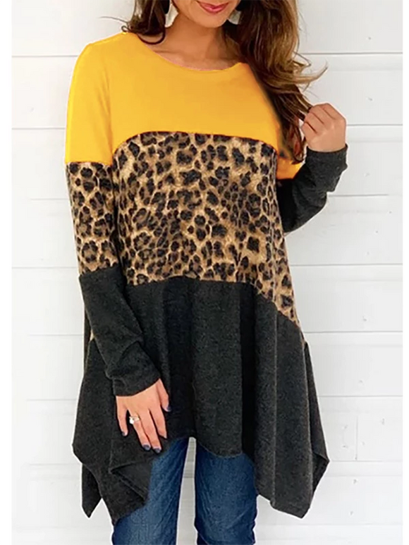 Cotton-Blend Leopard Print Crew Neck Shirts & Tops