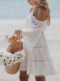 V-neck Loose Beach Vacation Chiffon Lace Mini Dress