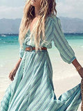 V-neck Striped Vacation Casual Dress