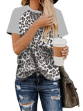 Round Neck Tops Short Sleeve Leopard T-Shirt