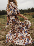 Bohemian Floral Cropped Sleeve Dress