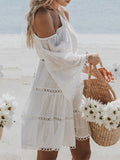 V-neck Loose Beach Vacation Chiffon Lace Mini Dress