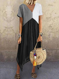 V-neck Contrast Color Stitching Dress