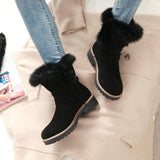 Women Flocking Flat Heel Fur Lined Boots Buckle Shoes