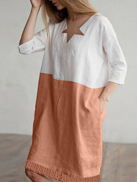 Cotton and Linen Sleeve Hem Lace Dress