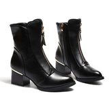 Women Chic Leather Zipper Ankle Boots Chunky Heel Shoes