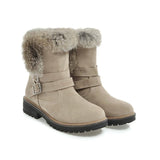 Women Flocking Flat Heel Fur Lined Boots Buckle Shoes