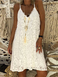 Solid Sleeveless V-neck Sling Lace Loose Dress