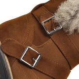 Women Flocking Flat Heel Fur Lined Boots Buckle Shoes