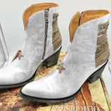 Women Vintage Cowgirl Western Boots Chunky Heel Shoes