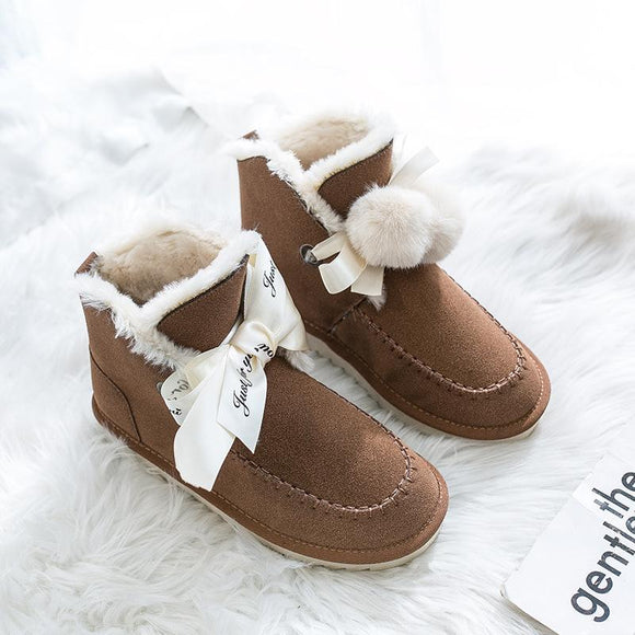 Women Warm Fur Lined Suede Ankle Snow Boots Flat Heel Shoes