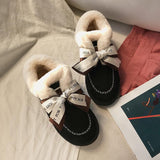 Women Warm Bowknot Suede Ankle Snow Boots Flat Heel Shoes