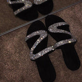 Women Shiny Slippers Embellished Toe Post Shoes