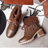 Women's Warm Fur Lace-Up Ankle Boot Winter Shoes