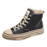 Fashion Warm Fur Lined Sneakers High Top Lace up Canvas Shoes