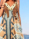 Bohemian Print Casual Vacation Style Suspender Dress