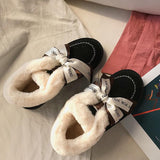 Women Warm Bowknot Suede Ankle Snow Boots Flat Heel Shoes