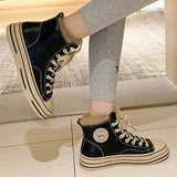 Fashion Warm Fur Lined Sneakers High Top Lace up Canvas Shoes