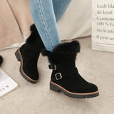 Women Flocking Flat Heel Fur Lined Boots Buckle Shoes