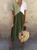 V-neck Contrast Color Stitching Dress