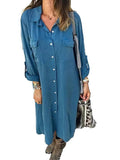 Women's Button-down Long Sleeve Shirt Dress