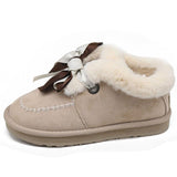 Women Warm Bowknot Suede Ankle Snow Boots Flat Heel Shoes