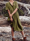 Solid Color Short-sleeved Cotton and Linen Dress