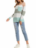 Round Neck Long Sleeve Pocket Sweater Tops