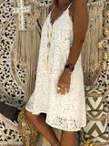 Solid Sleeveless V-neck Sling Lace Loose Dress