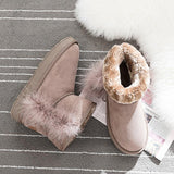 Women Warm Fur Lined Ankle Snow Boots Flat Heel Shoes