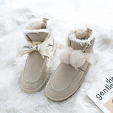 Women Warm Fur Lined Suede Ankle Snow Boots Flat Heel Shoes